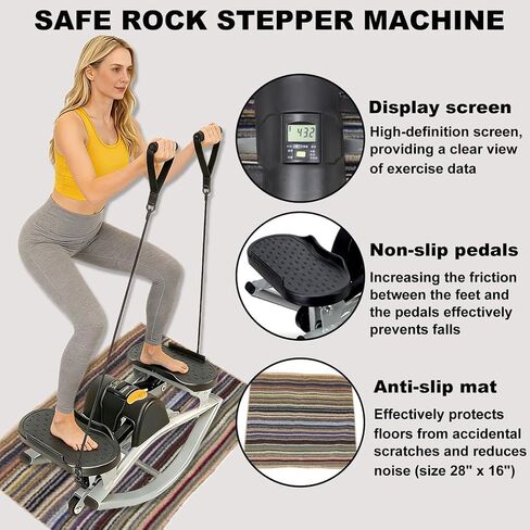 U-Shaped Rock Stepper Machine for Home Workout,Side-to-Side Lateral Rocking Fitness Stepper with Digital Monitor/Resistance Bands,Low-Impact Compact Side Stepper for Full Body Fitness in Saudi Arabia