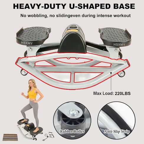 U-Shaped Rock Stepper Machine for Home Workout,Side-to-Side Lateral Rocking Fitness Stepper with Digital Monitor/Resistance Bands,Low-Impact Compact Side Stepper for Full Body Fitness in Saudi Arabia