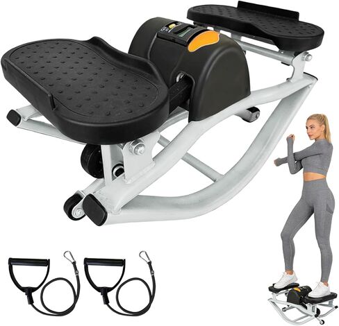 جهاز ستيبر للياقة البدنية هزاز جانبي للتمرين المنزلي - جهاز ستيبر منخفض التأثير من الجانب إلى الجانب، لطيف على الركبتين والمفاصل، جهاز تمرين عضلات البطن المحمول مع شاشة LCD وأشرطة مقاومة in Kuwait