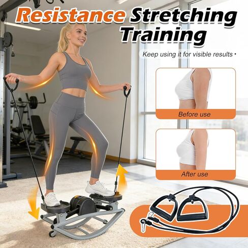 جهاز ستيبر للياقة البدنية هزاز جانبي للتمرين المنزلي - جهاز ستيبر منخفض التأثير من الجانب إلى الجانب، لطيف على الركبتين والمفاصل، جهاز تمرين عضلات البطن المحمول مع شاشة LCD وأشرطة مقاومة in Kuwait