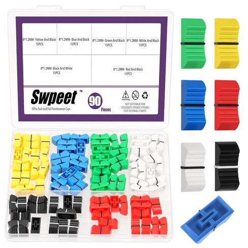 Swpeet 90Pcs 6 Colors 4x1.2mm Straight Slide Potentiometer Flat Push Knob Insert Shaft Assortment Kit, Potentiometers Fader Knobs Caps Potentiometer Straight Slide Knobs Replacement for Guitar Console in Saudi Arabia