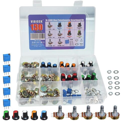 120 قطعة WH148 B5K 10K 20K 50K 100K أوم مقاييس الجهد المخروطية الخطية الدوارة مع 5 أنواع من مجموعات إصلاح المقبض (البلاستيك + الألومنيوم 120 قطعة) in Kuwait