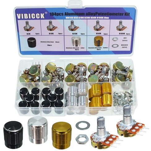 120pcs WH148 B5K 10K 20K 50K 100K ohm Roller Linear Rotary Cone potentiometers with 5 Types of knob Repair Kits (Plastic + Aluminum 120pcs) in Saudi Arabia