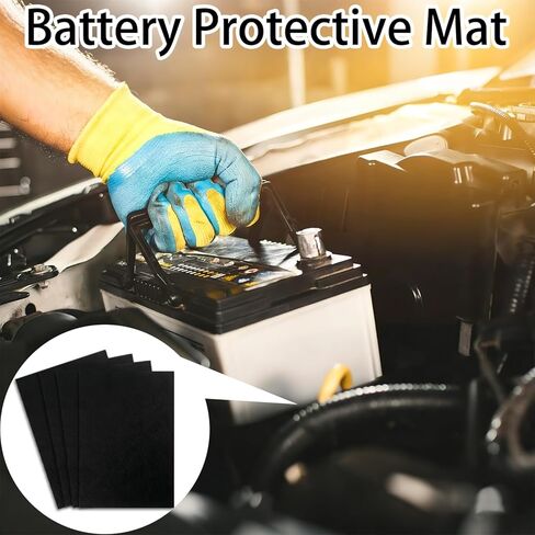 4 قطع من حصيرة حماية البطارية مقاس 8 × 12 بوصة - بطانة صينية البطارية الماصة للحمض والمضادة للصدمات، وسادات مقاومة للتآكل وتخفيف الاهتزاز للسيارات والمركبات الترفيهية والقوارب والشاحنات in Kuwait