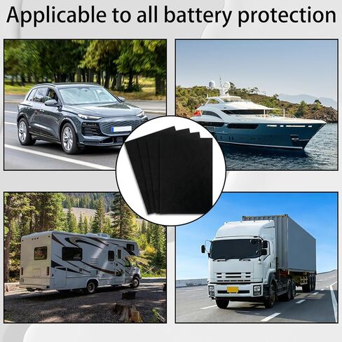 4 قطع من حصيرة حماية البطارية مقاس 8 × 12 بوصة - بطانة صينية البطارية الماصة للحمض والمضادة للصدمات، وسادات مقاومة للتآكل وتخفيف الاهتزاز للسيارات والمركبات الترفيهية والقوارب والشاحنات in Kuwait