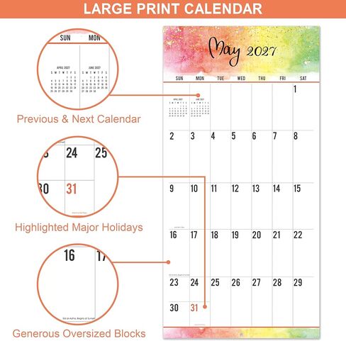 Wall Calendar 2024 - 12-Month Monthly Wall Calendar, Jan. 2024 - Dec. 2024, Large Print Big Grid 2024 Wall Calendar, 12" x 24" (Open) - Thick & Sturdy Paper, Oversized Blocks, Perfect for Organizing & Planning in Kuwait