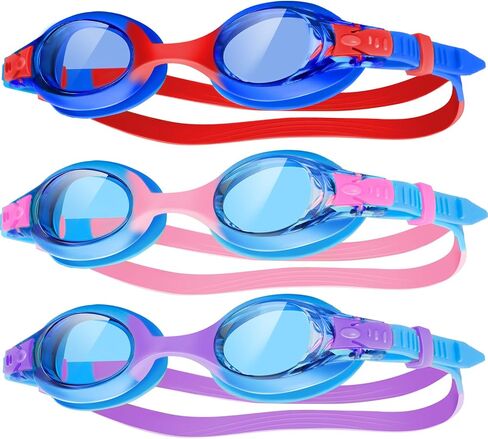 Vvinca Kids Swim Goggles 3 Pack - Anti Fog UV Protection No Leaks Soft Silicone Swimming Goggles for Kids Boys Girls 3-14 in Kuwait