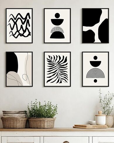 Drsoum Abstract Boho Wall Art Minimalist Framed Boho Room Decord Black Line Line Mid Century Modern Modern Bohemian Bedroom Roome Wroom Langing 8x10Inx6pcs (Framed) in Kuwait