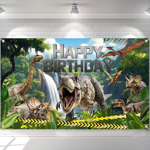 Mocsicka Dinosaur Birthday Backdrop Banner for Boy Dinosaur Park Theme Party Decorations Banner Dinosaur Photography Backgournd Supplies (Green, 70.8x43.3 inch) in Kuwait