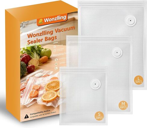 Vacuum Sealer Bags for Food, 60 Pcs (S+M+L) 8" x 10" and 10" x 13.8" and 11.8" x 13.8" Food Storage Bags for Sous Vide Cooking Microwave Heating, Air Valve Zipper Bags in Saudi Arabia