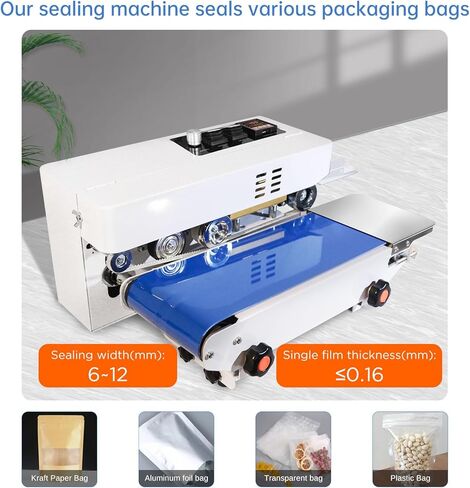 Commercial Heat Sealer Machine, Automatic Continuous Bag Band Sealing Machine with Digital Temp Control, Adjustable Speed, Desktop Bag Sealer for Plastic Bags Films (110V/60HZ)(FRC-520) in Saudi Arabia