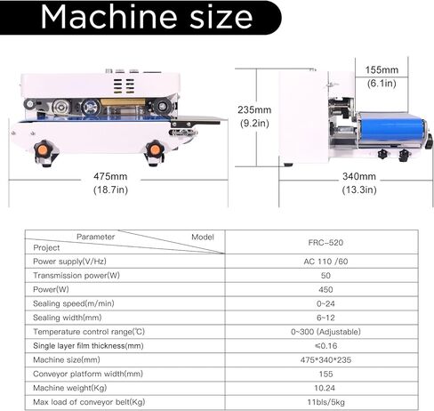 Commercial Heat Sealer Machine, Automatic Continuous Bag Band Sealing Machine with Digital Temp Control, Adjustable Speed, Desktop Bag Sealer for Plastic Bags Films (110V/60HZ)(FRC-520) in Saudi Arabia