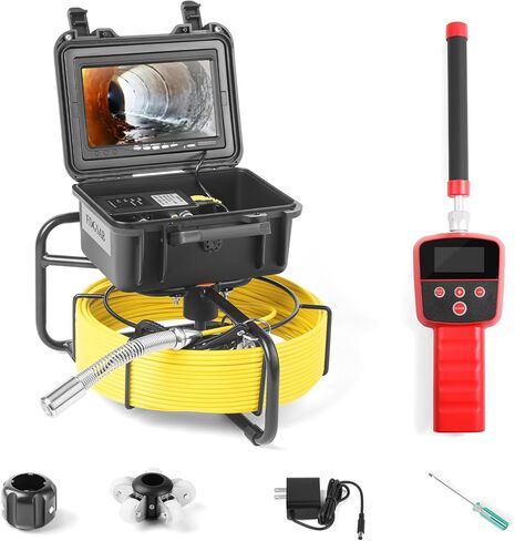 Sewer Camera with 512Hz Locator, 20/30/50m, 7" Pipeline Inspection kit with DVR Function, IP68, 12 Adjustable LEDs, A 32GB Card for Sewer Line, Home, Duct Drain Pipe Plumbing (9618FTR-20) in Kuwait