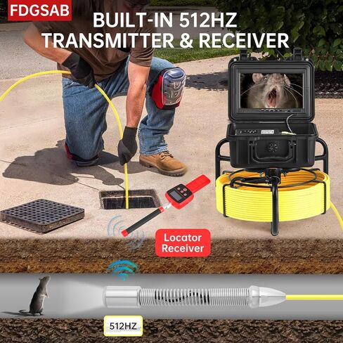 Sewer Camera with 512Hz Locator, 20/30/50m, 7" Pipeline Inspection kit with DVR Function, IP68, 12 Adjustable LEDs, A 32GB Card for Sewer Line, Home, Duct Drain Pipe Plumbing (9618FTR-20) in Kuwait