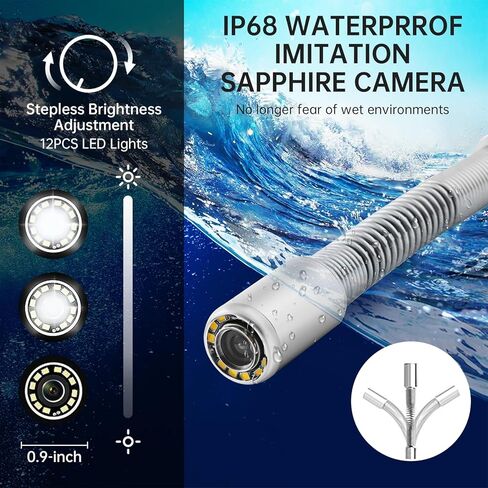 Sewer Camera with 512Hz Locator, 20/30/50m, 7" Pipeline Inspection kit with DVR Function, IP68, 12 Adjustable LEDs, A 32GB Card for Sewer Line, Home, Duct Drain Pipe Plumbing (9618FTR-20) in Kuwait