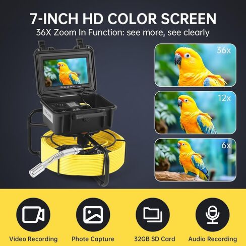 Sewer Camera with 512Hz Locator, 20/30/50m, 7" Pipeline Inspection kit with DVR Function, IP68, 12 Adjustable LEDs, A 32GB Card for Sewer Line, Home, Duct Drain Pipe Plumbing (9618FTR-20) in Kuwait