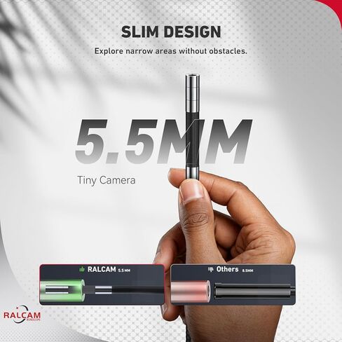 Two-Way Articulating Borescope for iPhone & Smartphone, Ralcam 5.5mm/0.21in Endoscope Camera with Light, HD Inspection Snake Camera with Battery for Engine, Pipe, HVAC Inspection in Kuwait