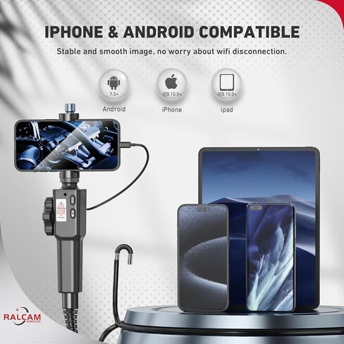 Two-Way Articulating Borescope for iPhone & Smartphone, Ralcam 5.5mm/0.21in Endoscope Camera with Light, HD Inspection Snake Camera with Battery for Engine, Pipe, HVAC Inspection in Kuwait