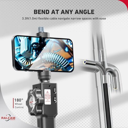 Two-Way Articulating Borescope for iPhone & Smartphone, Ralcam 5.5mm/0.21in Endoscope Camera with Light, HD Inspection Snake Camera with Battery for Engine, Pipe, HVAC Inspection in Kuwait