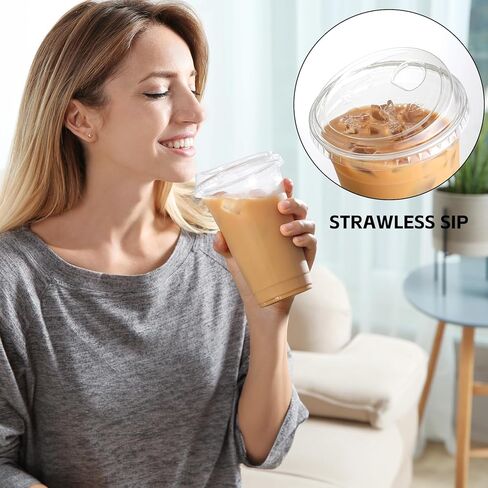 AOZITA 100 Pack 16 oz Plastic Cups With Strawless Sip-Lids, Iced Coffee Cups With Lids BPA Free, Disposable Clear Cups, To Go Cups for Smoothies, Party Drinks, Bubble Tea, Cold Beverage in Saudi Arabia