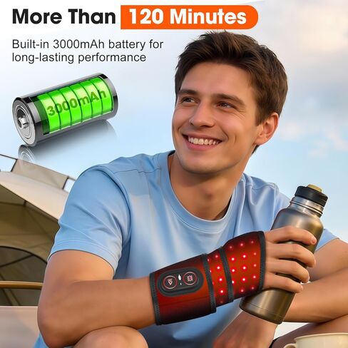 Cordless Wrist Hand Heating Pad Massage for Carpal Tunnel, with Red Light, Hand Arthritis, Wrist Pain Relief, Heat Wrap Pad with 3000mAh Battery, Wrist Massager Vibration and Adjustable Heat Settings in Kuwait