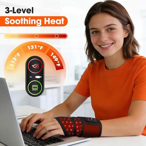 Cordless Wrist Hand Heating Pad Massage for Carpal Tunnel, with Red Light, Hand Arthritis, Wrist Pain Relief, Heat Wrap Pad with 3000mAh Battery, Wrist Massager Vibration and Adjustable Heat Settings in Kuwait
