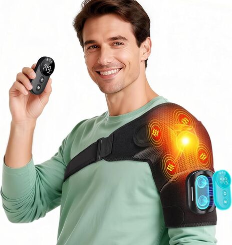 وسادة تدفئة كتف لاسلكية مع تدليك، دعامة كتف ساخنة مع جهاز تحكم عن بعد، مدلك الكتفين مع الحرارة والاهتزاز لتخفيف آلام الكفة المدورة، تخفيف آلام الكتف للرجال والنساء in Kuwait