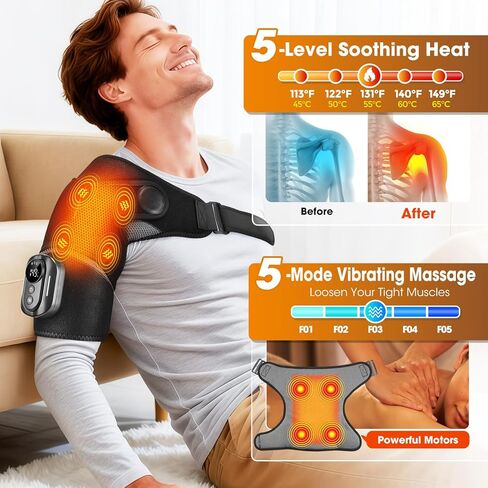 وسادة تدفئة كتف لاسلكية مع تدليك، دعامة كتف ساخنة مع جهاز تحكم عن بعد، مدلك الكتفين مع الحرارة والاهتزاز لتخفيف آلام الكفة المدورة، تخفيف آلام الكتف للرجال والنساء in Kuwait