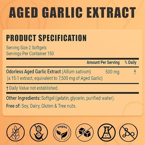 مستخلص الثوم القديم من Elare، مكمل كبسولات الثوم العضوي 7500 مجم، مكمل قوي لدعم القلب والمناعة، غير معدل وراثيًا، تركيبة عديمة الرائحة، 300 كبسولة هلامية (1) in Saudi Arabia