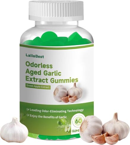 Odorless Aged Garlic Extract Gummies,7500mg Garlic,2 Years Aged Garlic Extract,Grown Allium Sativum Bulb,Potent Antioxidant Supplement,Immune Support,Heart Health,Green Apple Flavor in Kuwait