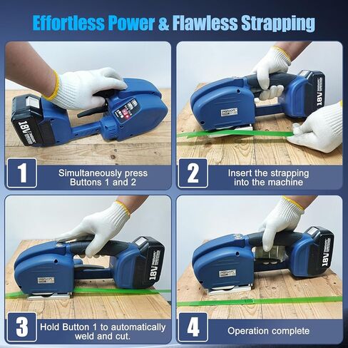 أداة الربط الكهربائية SWANSOFT، ماكينة ربط كهربائية أوتوماتيكية بالكامل 18 فولت 2 × 5 أمبير تعمل بالبطارية لأداة ربط كهربائية بأشرطة PP/PET مقاس 0.55 بوصة - 0.63 بوصة in Kuwait