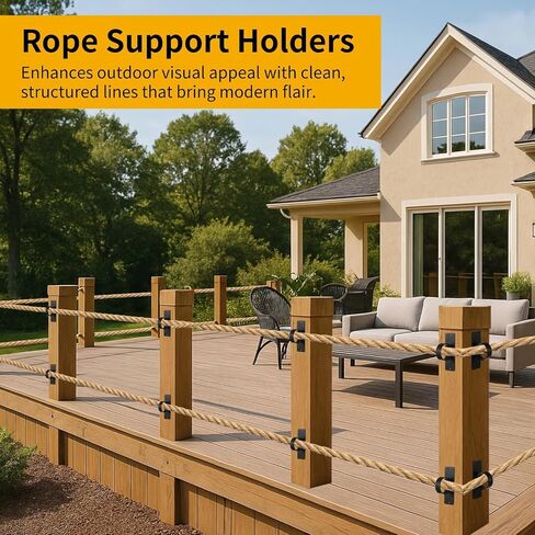 5 Pcs 2 Rope Support Holders With Cross-Screw, Black Coated Stainless Steel, End Snaps For Outdoor Decks, Fencing, Docks, And Railings in Kuwait