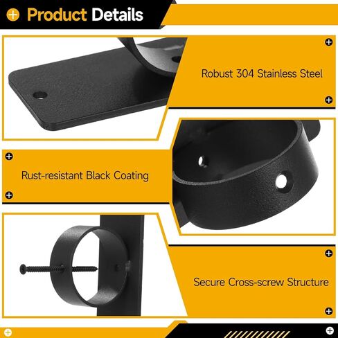 5 Pcs 2 Rope Support Holders With Cross-Screw, Black Coated Stainless Steel, End Snaps For Outdoor Decks, Fencing, Docks, And Railings in Kuwait