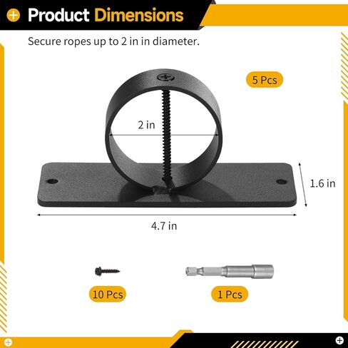 5 Pcs 2 Rope Support Holders With Cross-Screw, Black Coated Stainless Steel, End Snaps For Outdoor Decks, Fencing, Docks, And Railings in Kuwait