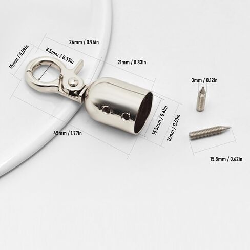 Rope End Stopper Cord End Snap Hook Zinc Alloy 10 Sets Secure Hold for Bags Shoes Luggage Accessories 15.5mm Diameter 15.8mm Screws (Silver) in Saudi Arabia