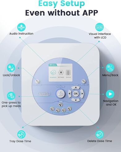 موزع حبوب الدواء التلقائي لمدة 56 يومًا (1X) (صينية قابلة للتوسيع) - إعداد التطبيق وعلى الجهاز حسب العائلة، شاشة LCD، قفل رقمي، تنبيهات الصوت والضوء - منظم أدوية آمن لكبار السن الذين يعانون من الخرف (4-صينية، أبيض) in Kuwait