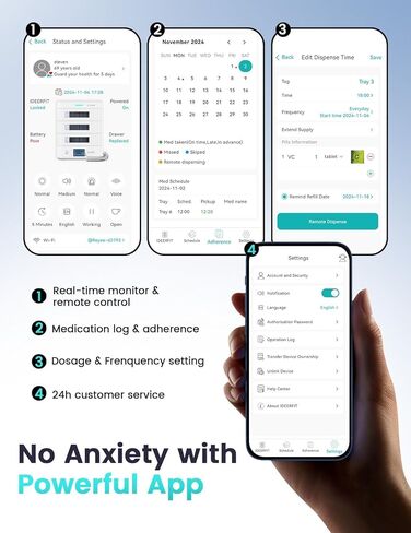 موزع حبوب الدواء التلقائي لمدة 56 يومًا (1X) (صينية قابلة للتوسيع) - إعداد التطبيق وعلى الجهاز حسب العائلة، شاشة LCD، قفل رقمي، تنبيهات الصوت والضوء - منظم أدوية آمن لكبار السن الذين يعانون من الخرف (4-صينية، أبيض) in Kuwait