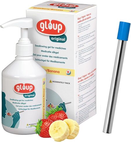 Gloup Original Pill Swallowing Gel – Strawberry Banana Flavor, 500ml (16.9oz), IDDSI Level 3 Yogurt Thickness, Natural Gel Swallowing Aid for Tablets & Capsules (Gloup Original - 1 Pack) in Saudi Arabia