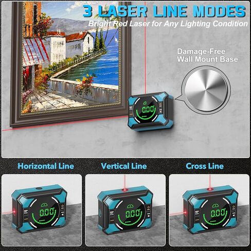 Laser Level with Digital Angle Finder - 3 in 1 Lazer Leveler Tool Digital Angle Gauge Wall Laser Level for Hanging Frames & Picture, Diy Project in Saudi Arabia
