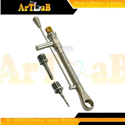 10-50NCM Torque Wrench Ratchet with Bit Driver 1.25mm & 2.42mm Torque Wrench Screwdriver Kit Ratchet Drivers Dental Dentistry Repair Tools Fully Autoclavable in Kuwait