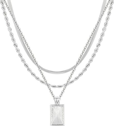 Layered Silver Necklaces for Women, Sterling Silver Stackable Stack Choker Necklaces Trendy Real Gold Plated Layering Disc Circle Pendant Chain Dainty Necklace Set Jewelry for Women in Kuwait