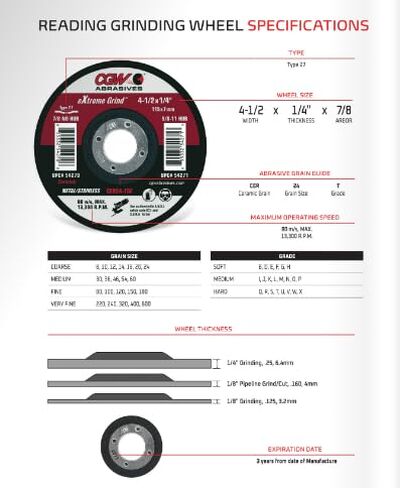CGW Abrasives Extreme Grind Grinding Wheels - 54275-6 x 1/4 x 5/8-11 - (10 Pack) in Kuwait