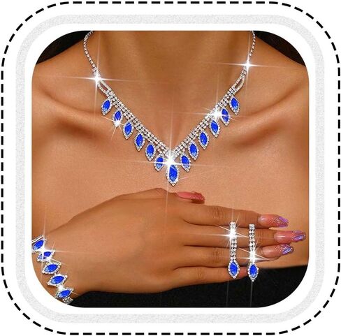 Unicra Rhinestone Bridal Wedding Jewelry Set Silver and Black Necklace Earrings Bracelet Sets Formal Prom Costume Jewelry Sets for Women and Brides in Saudi Arabia