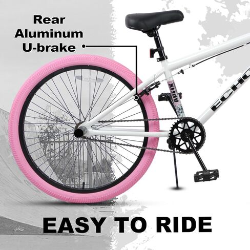 20 24 Inch Beginner BMX Bike Echo, High Tensile Steel Frame, Rear U-Brake, 4 Pegs, 85% Pre-Assembled, Unisex BMX Bicycle for Outdoor Riding in Kuwait