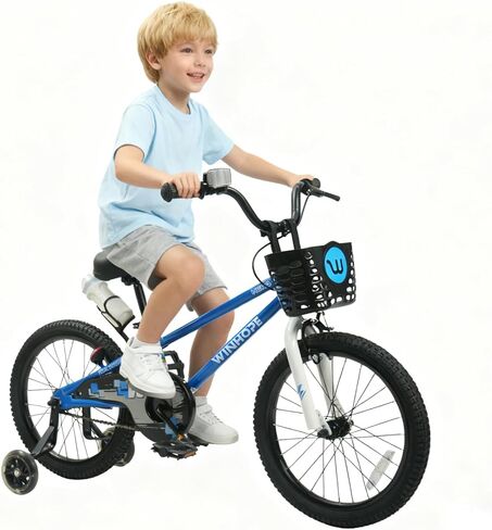 دراجة أطفال وينهوب، 12 14 16 18 بوصة مع عجلات تدريب قابلة للإزالة ومكابح مزدوجة، دراجة أطفال للمبتدئين مع مقعد قابل للتعديل ومقود للأولاد والبنات 2-9، ألوان متعددة in Kuwait