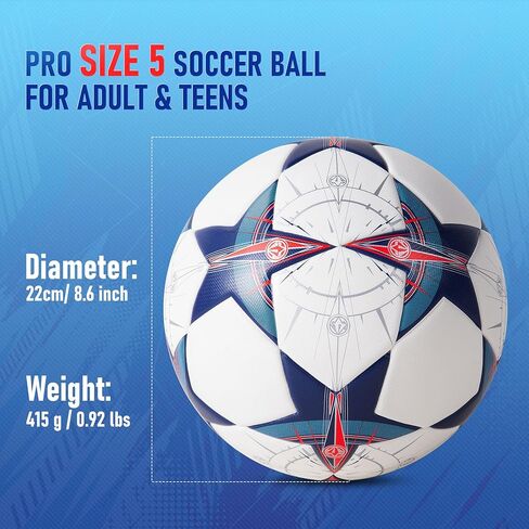 Soccer Ball Size 5, Professional Thermal Bonded Match Training Football with Seamless Waterproof PU Cover, Durable Outdoor Soccer Ball, Includes Pump and Mesh Bag in Kuwait