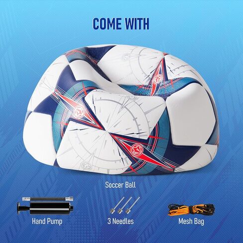 Soccer Ball Size 5, Professional Thermal Bonded Match Training Football with Seamless Waterproof PU Cover, Durable Outdoor Soccer Ball, Includes Pump and Mesh Bag in Kuwait