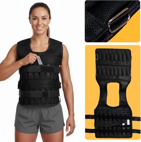 سترة مافي ذات وزن قابلة للتعديل (السترة فقط، الأوزان غير متضمنة) - 32 فتحة لمقاومة مخصصة، تناسب الرجال والنساء - لتدريب القوة والجري واللياقة البدنية in Kuwait