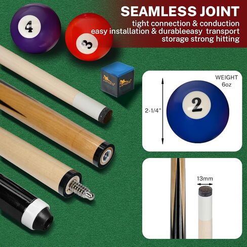 93-Piece Pool Table Accessories Set with Nano Chalk,2-1/4" Billiard Balls,58" Pool Cues,Triangle Racks,Tips, Gloves,Stickers,Cleaning Brush & Cloth–Complete Billiards Kit for Home Game Rooms in Kuwait