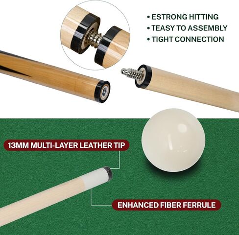 93-Piece Pool Table Accessories Set with Nano Chalk,2-1/4" Billiard Balls,58" Pool Cues,Triangle Racks,Tips, Gloves,Stickers,Cleaning Brush & Cloth–Complete Billiards Kit for Home Game Rooms in Kuwait